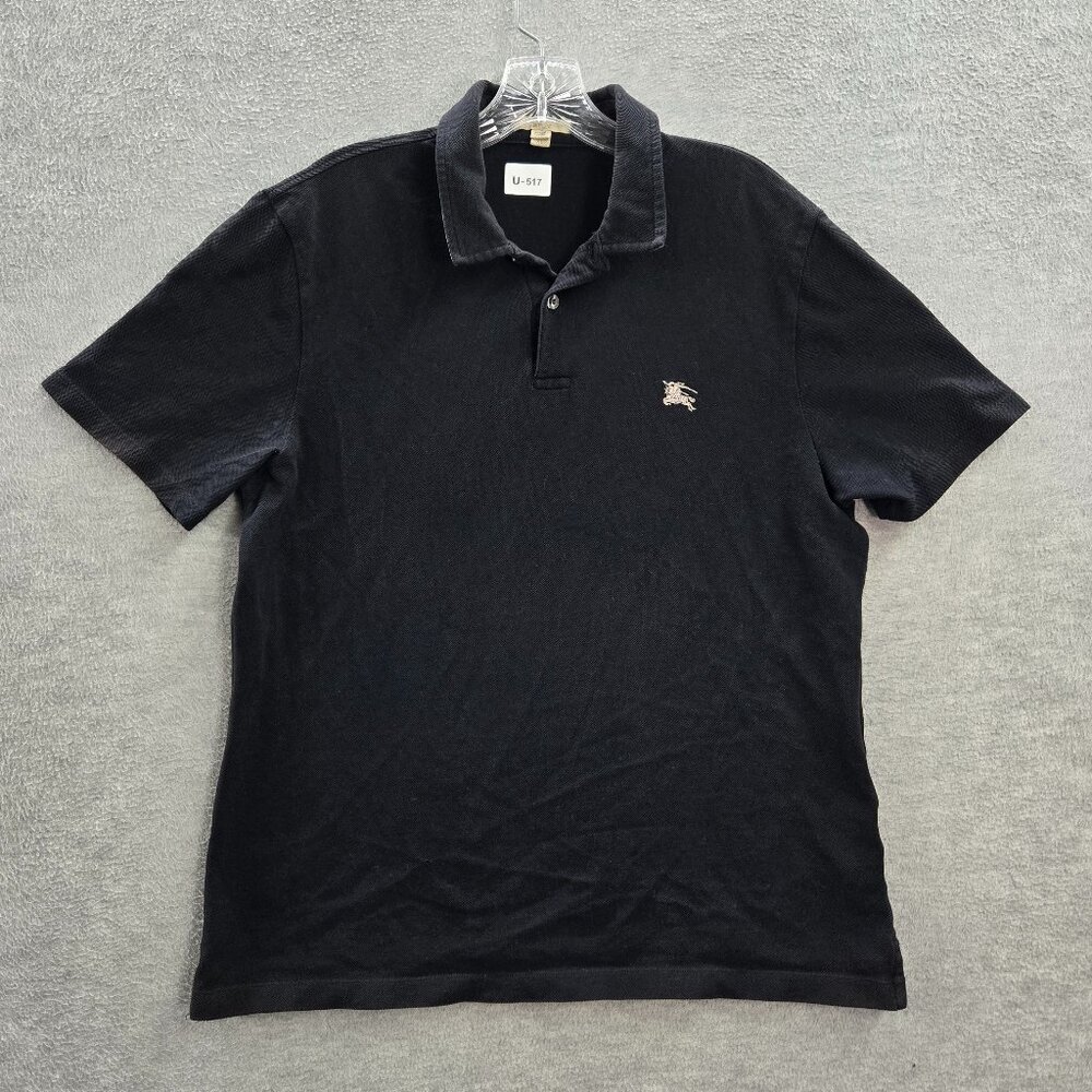 Burberry Brit Men Polo Shirt XL Black Logo Embroidered Short Sleeve READ